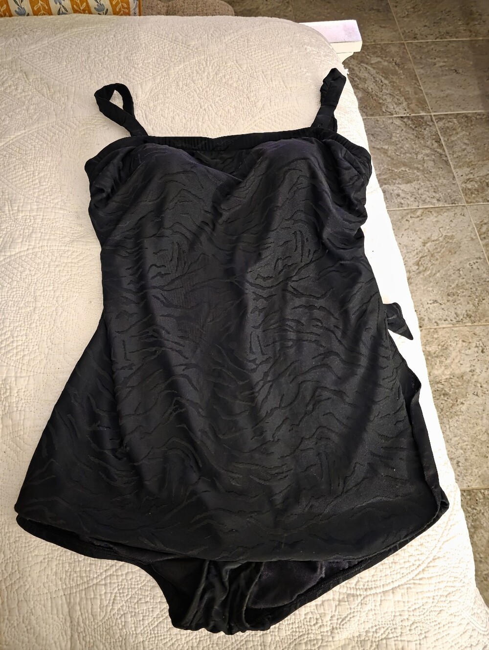 Black Textured One-Piece Swimsuit